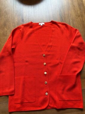 JCrew Orange Women's V-Neck Nautical Gold Button Cardigan Sweater